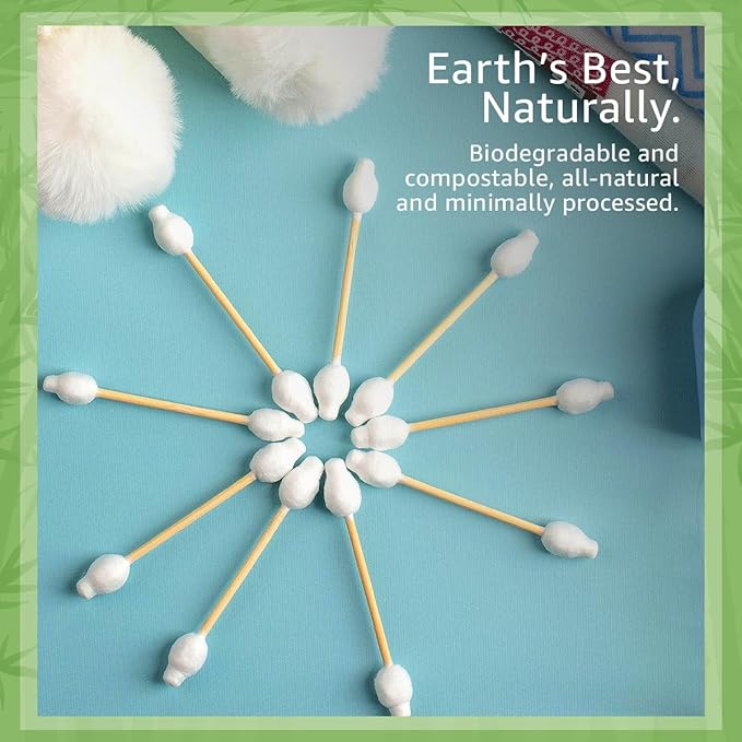 100% Bamboo Cotton Swabs for Ears (200-Pack) - Perfect for Baby & Personal Care | Double-Tipped Ear Swabs Cotton for Makeup & Cleaning | FSC Certified & Hypoallergenic, Made for All Ages & Pets