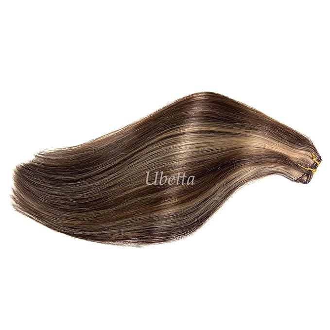 Ubetta Human Hair Weft Dark Brown Balayage Ash Brown Highlights Sew in Hair Extensions Real Human Hair 22 Inch 120G Weft Hair Extensions Remy Real Human Hair Bundles Weave Extensions for Women