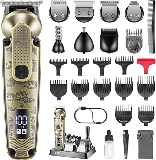 VGR 095 Beard Trimmer for Men, 7 in 1 Waterproof Cordless Hair Clippers and Trimmers Set, Electric Razor Shavers T-Blade Hair Trimmer Grooming Kit for Nose Body Ear Face Mustache, V-103