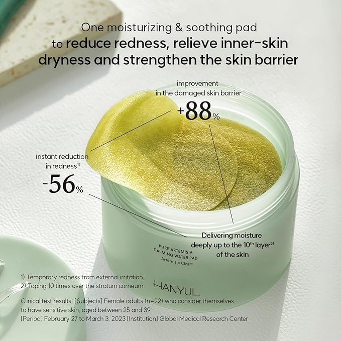 HANYUL Pure Artemisia (Mugwort) Calming Toner Pads | Deep Moisturizing and Quick Soothing, Herb Extracts with CICA, Korean Pre-Makeup Skincare, Redness Relief Masks, 60 Sheets, 5.74 Fl Oz