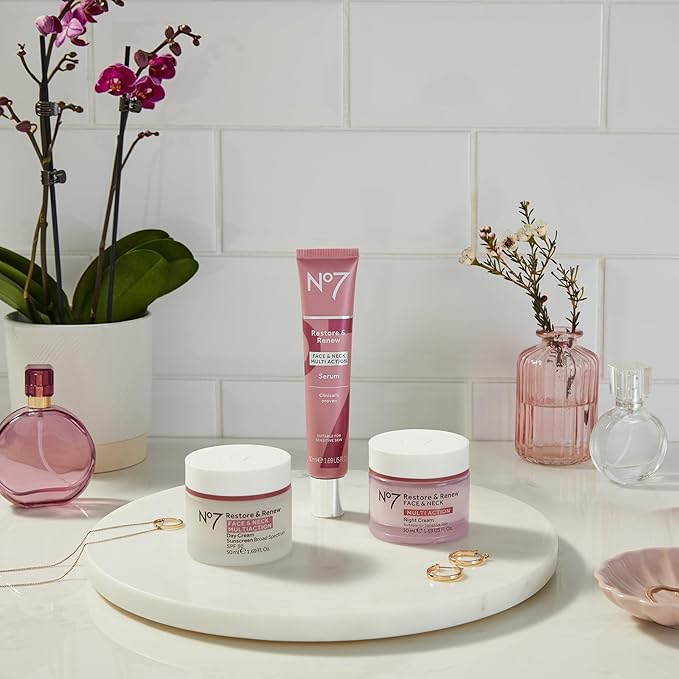 No7 Restore & Renew Multi Action Night Cream for Face & Neck - Nighttime Face Moisturizer with Collagen Peptides - Anti Aging Skin Care for Crepey Skin with Hyaluronic Acid & Ceramides (1.69 Oz)