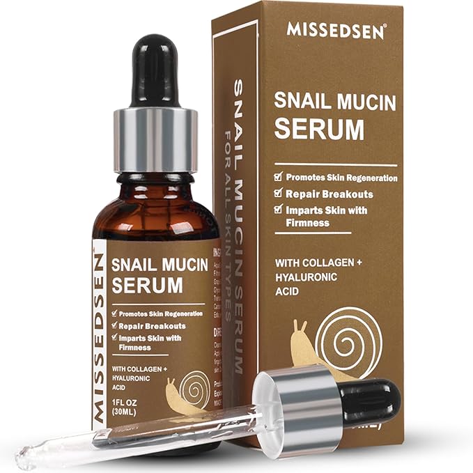 Snail Mucin Serum for Face with Collagen & Hyaluronic Acid,Smoothes Wrinkles,Improves Elasticity,Firms Skin 1 Oz Daily Use