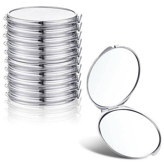 Yalikop 8 Pcs Portable Folding Compact Mirror Bulk with 1X 2X Magnification Double Sided Mini Travel Makeup Mirror for Women Bridesmaid Gifts(Silver)
