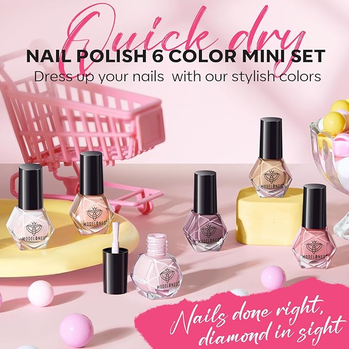 Modelones Nail Polish 6 Colors Neutral Nude Nail Polish Set Nude Pink Quick Dry Winter Mini Nail Polish Finger Nail Polish Bulk Manicure Diy Nail Art Home Salon Gift For Women Girl