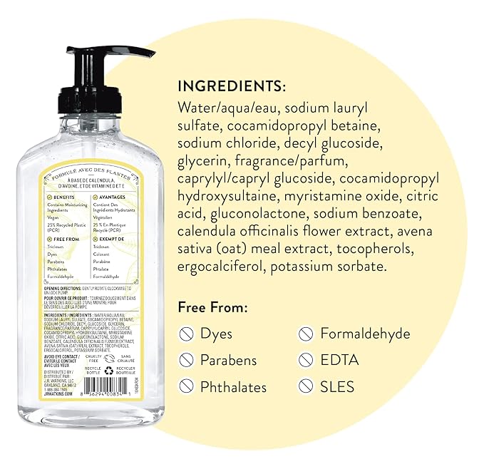 J.R. Watkins Gel Hand Soap, Scented Liquid Hand Wash for Bathroom or Kitchen, USA Made and Cruelty Free, 11 fl oz, Lemon, 3 Pack