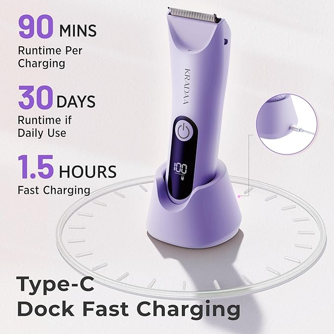 Bikini Trimmer for Women Pubic Hair: Painless Eletctric Razors for Women - Rechargeable Eletctric Shaver Waterproof IPX7 for Body Hair (Wisteria Purple)