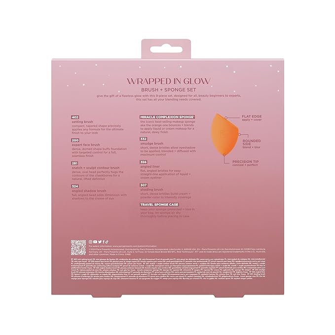 Real Techniques Wrapped In Glow Brush + Sponge 9 Piece Holiday Gift Set, Complete Makeup Brush Set, Foundation Sponge, Seamless Blending & Travel Case, Stocking Stuffer, Limited Edition, Latex-Free