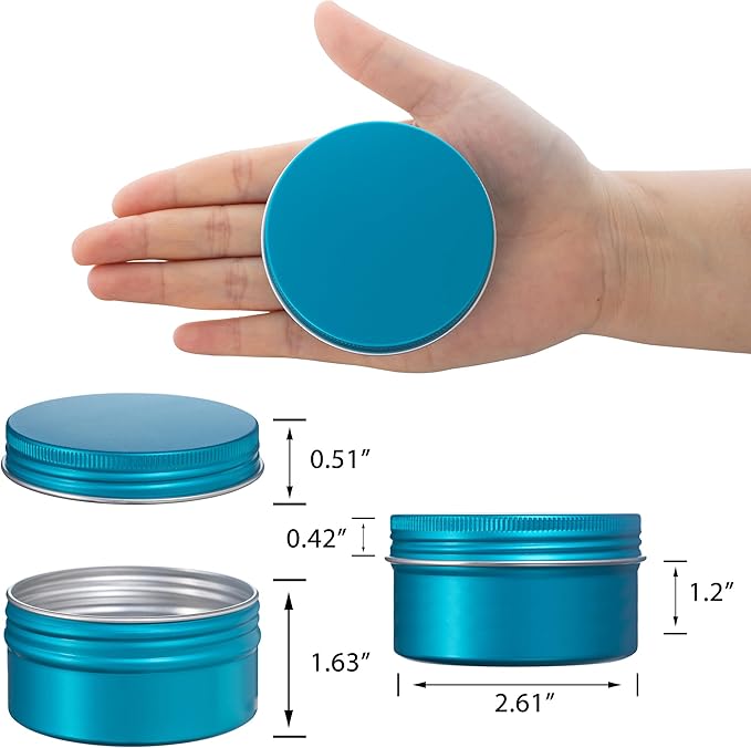 24 Pack 4oz Screw Top Aluminum Tin Jars with Screw Lids and Blank Labels - Refillable 120ml Metal Containers for Lip Balms, Candles, Salves, Spices, Crafts (Lake Blue)