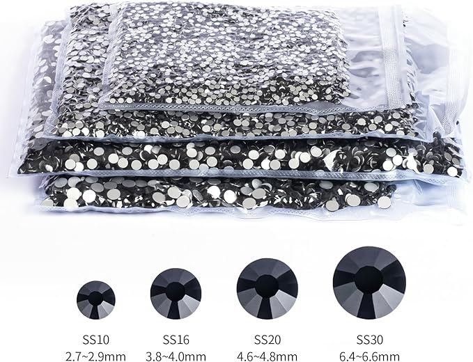 10000PCS Black Rhinestones Bulk, Flat Back Crystal Glass Stone Round Gems,SS16, 3.8-4.0mm