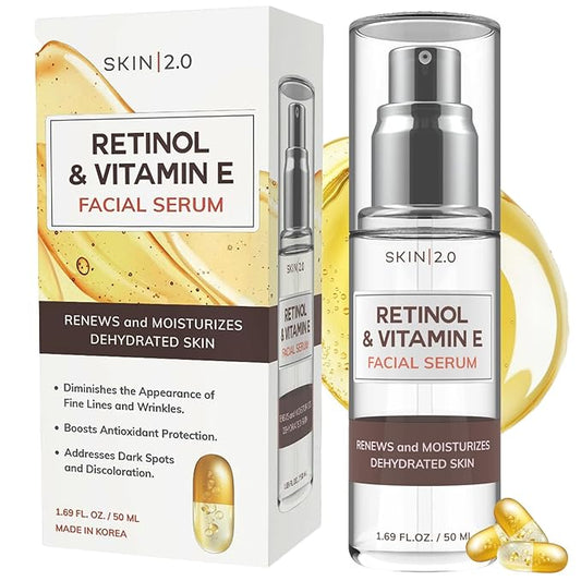 Retinol & Vitamin E Face Serum - 1.69 Fl. oz, Cruelty-Free, Reduces Acne Scars, Wrinkles, Anti-Aging, Skin Renewal, Hydrating, Korean Beauty