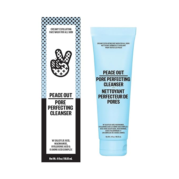 PEACE OUT Skincare Pore Perfecting Cleanser, Daily Exfoliating Face Cleanser with Salicylic Acid & Niacinamide (4 fl oz)