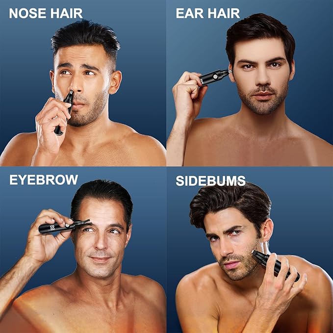 Nose Trimmer for Men & Women, Professional Eyebrow & Facial Hair Remover, IPX7 Waterproof, USB Rechargeable, Easy Cleaning, All-in-ONE