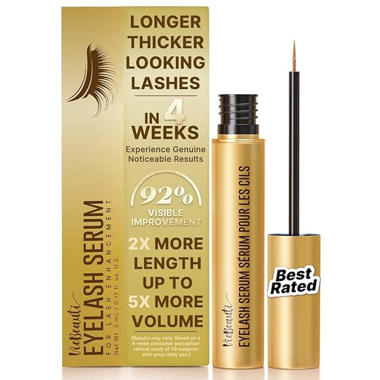 VieBeauti Premium Eyelash Growth Serum: 5mL 5-Month Supply Lash Enhancing Serum with Advanced Formula to Boost Longer Fuller and Thicker Looking Lashes - Vegan & Cruelty-Free for Sensitive Eyes