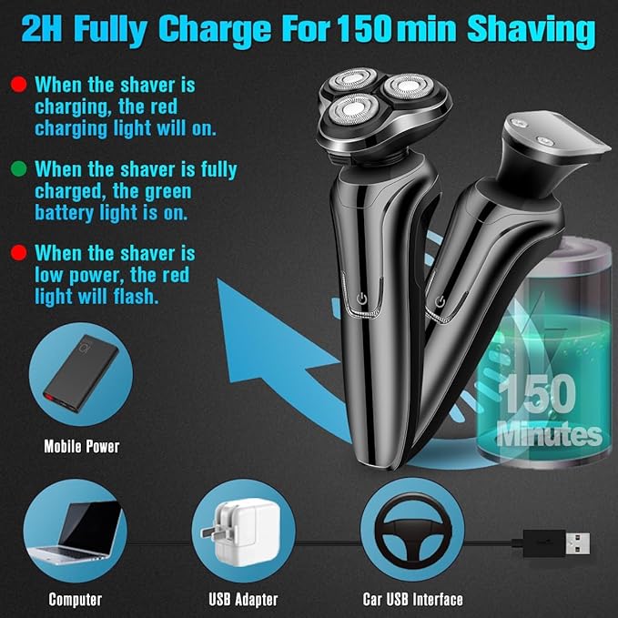 Electric Razor for Men, Men's Rotary Shavers, Waterproof, Wet and Dry Rechargeable Electric Shaver for Men's Faces with a Cordless and Floating Head,Portable Travel Razor,an Ideal Gift for Men