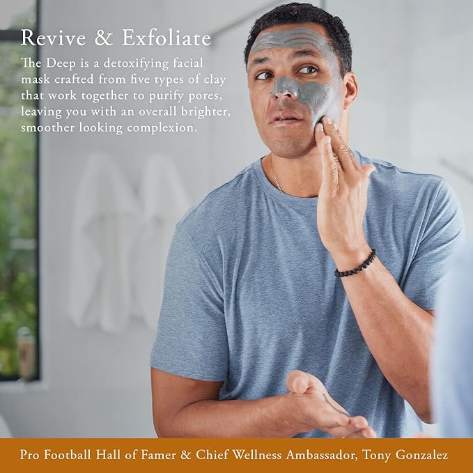 Caldera + Lab The Deep | Men's Organic Hydrating Clay Face Mask for Dry, Sensitive, & Normal Skin – Vegan, Natural & Antioxidant Packed Exfoliating Skincare Facial Treatment