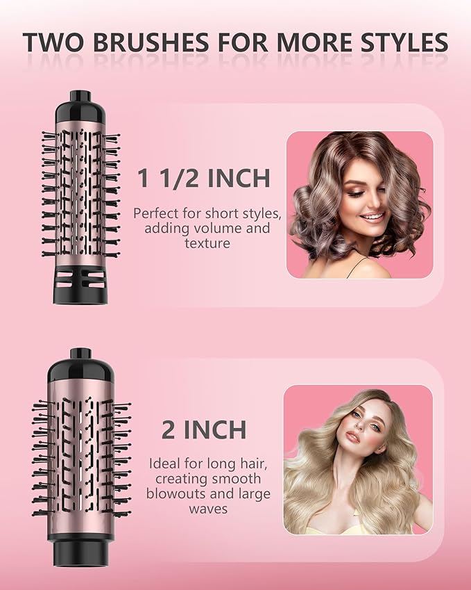 ANWA Rotating Hair Dryer Brush, 4-in-1 Hot Air Styler and Rotating Brush, Rotating Blow Dryer Brush with 2 Detachable Brushes(1.5"& 2"), Black