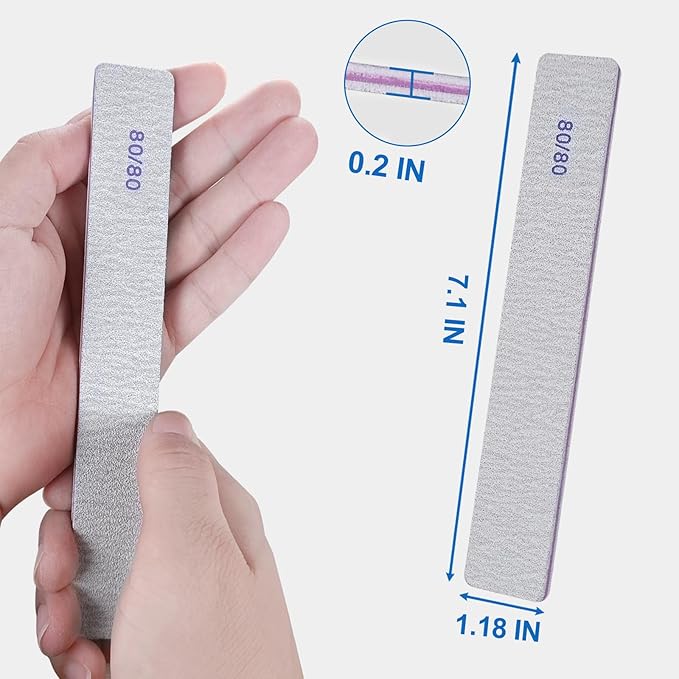 80/80 Grit Nail Files (24 Pack), Heavy Coarse Emery Boards for Acrylic Nails and Gel Nails, 80 Grits Double Sided Nail File Emory Professional Nail Filer Reusable Washable Manicure Square Gray