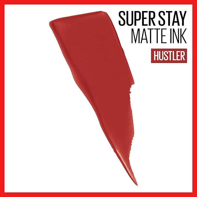 Maybelline Super Stay Matte Ink Liquid Lipstick Makeup, Long Lasting High Impact Color, Up to 16H Wear, Hustler, Red Brown, 1 Count, Packaging May Vary