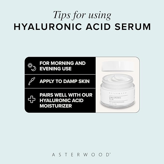 Asterwood Hyaluronic Acid Serum for Face - Plumping, Anti-Aging, Hydrating - Fragrance-Free - 4 Fl Oz