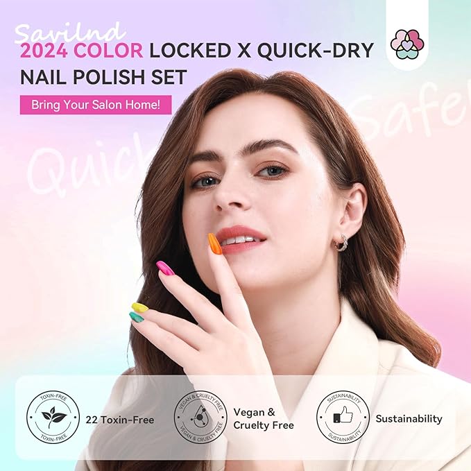 SAVILAND Nail Polish Set Fingernail Air-Dry: 36pcs Rainbow Colors Nail Polish Kit Glitter Regular Toenail Nail Polish with Base Top Polish Coat Nail Lacquer Acrylic Nail Set for Beginner Home DIY
