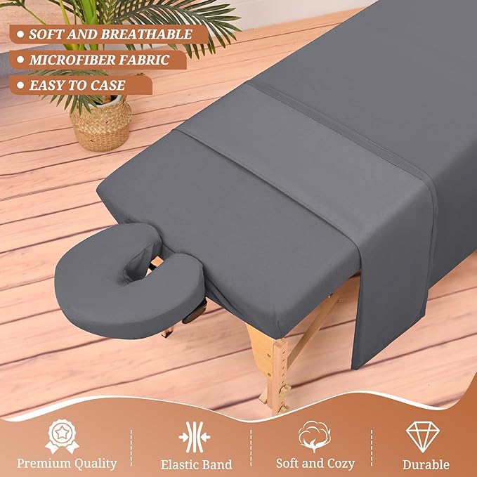 18Pcs 6 Sets Massage Table Sheets Set 3 Piece Set Includes Massage Bed Sheets, Massage Bed Cover Massage Face Rest Cover, Spa Bed Cover Massage Sheets Sets for Beauty Salon and Home Spa (Dark Grey)