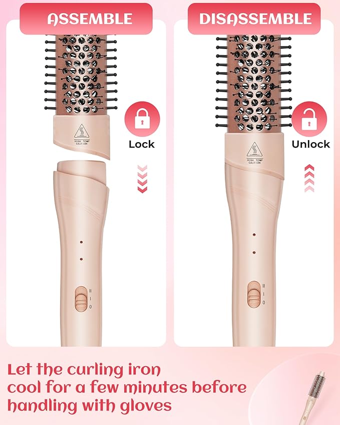 ANIEKIN 5 in 1 Curling Iron Set, Fast Heat Up Curling Wand from 3/8 to 1 1/4 Inch and a Thermal Brush Come with, Dual Voltage Hair Curler for Women All Hair Types and Travel Use, Gifts for Women,Pink