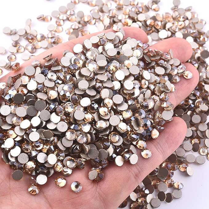 Blinginbox Flatback Rhinestones Bulk,14400pcs Crystal Round Loose Gemstones Glass Rhinestones for Crafts Makeup Nail Art Clothes Shoes DIY Decorations(SS10,2.7-2.9mm,Golden Champagne)