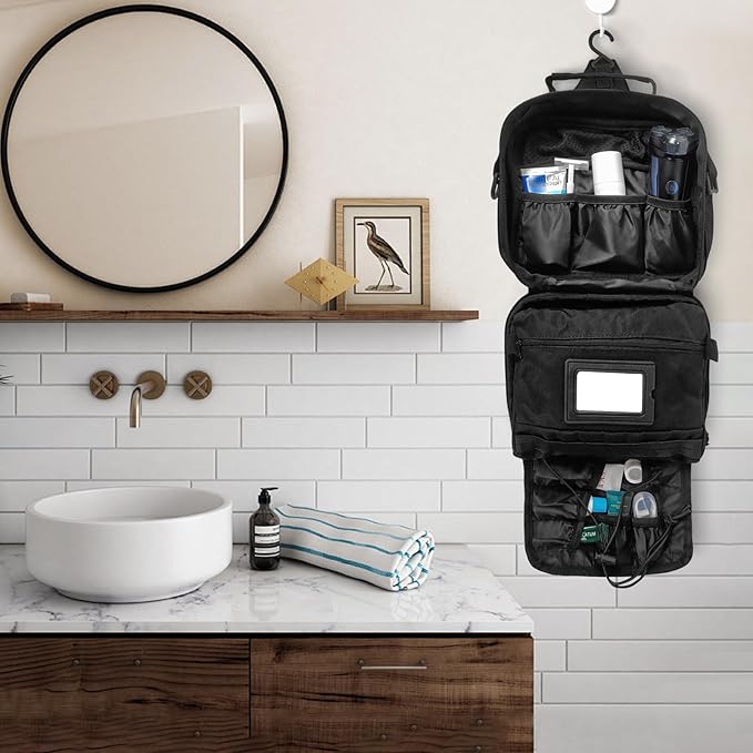 VELVEBAG Mens Toiletry Travel Bag Hanging Toiletry Bag Toiletry Bag Shaving Bag for Men Travel for Cosmetic,Toiletries,Accessories Black