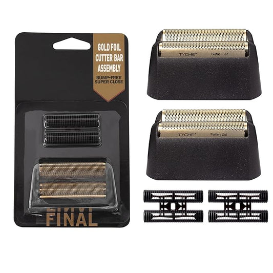 2 pcs Professional 5 Star Series Finale Shaver Shaper Replacement Super Close Gold Foil and Cutter Bar Assembly, Compatible with Wahl Shaver Foil Model 7043-100,Shaving for Barbers and Stylists