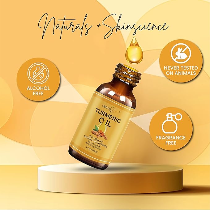 Organic Turmeric Oil for Skin Lightening - Turmeric Face Oil for Dark Spots, Anti-Aging & Hydrating Dry Skin - Glow Moisturizer for Face, Neck & Eyes (4 FL OZ / 60 ML)