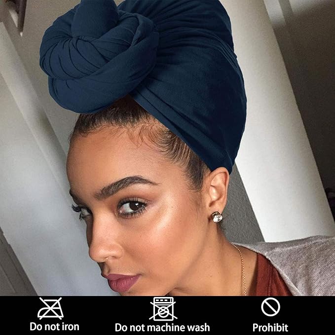 12 Pieces Head Wrap Scarf Stretch Jersey Turban Extra Long Ultra Soft Urban Headwraps for Women Solid Color African Headwear Headband Tie Wholesale Set 03
