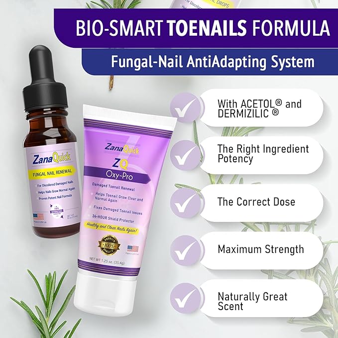 2 Step Toenail Fungus Treatment - Extra Strength Damaged Nail Solution With Renewal Drops and Disruptor - Repair Strategy Kit for Discolored Brittle Nails