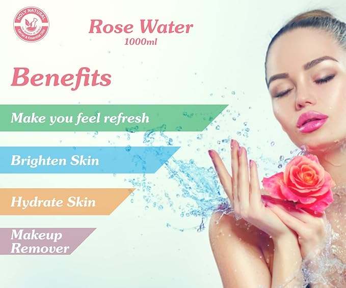 Holy Natural Rose Water (1000ml) for Face & Hair Toner Alcohol & Preservative Free