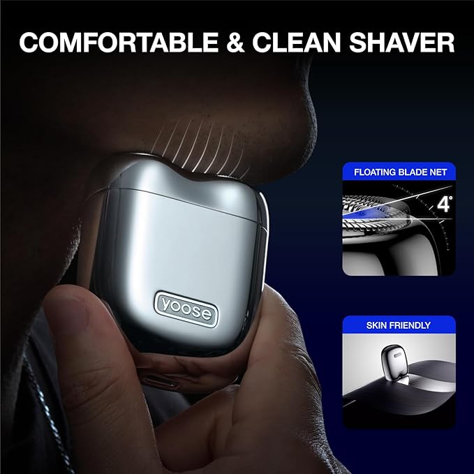 yoose Mini Electric Shaver, Alloy Portable Travel Shavers, Cordless Shaving, USB-C Rechargeable Electric Razor for Men, Dry Shave, IPX7 Waterproof, Detachable Head, Easy Cleaning, Green