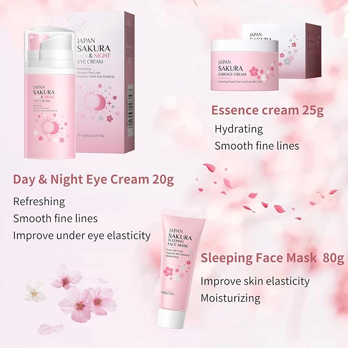Japan Sakura Skincare Set Mother's Day Gifts for Mom - 8 Pcs Teenage Skin Care Set - Skin Care for Teens 10-12 - Skincare for Girls 10-12 - Teen Skin Care Kit with Face Mask,Cleanser,Cream,Headband
