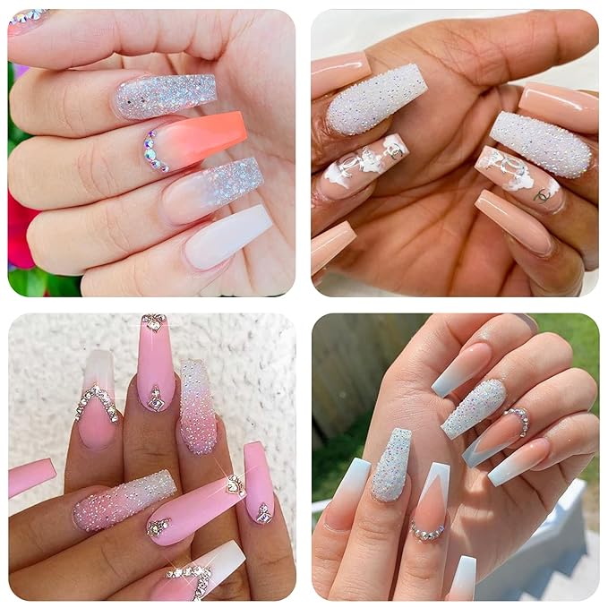 4 Bottle Micro Pixie Beads Gravel Nail Crystals Rhinestones Nail Decorations for DIY 3D Nail Art (AB Color 4pcs)