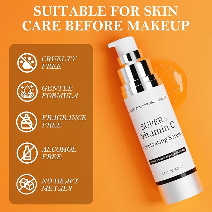 Super Vitamin C Serum for Women Over 70, Vitamin C Serum for Face, 4pack All-In-One Hydrating, with Hyaluronic Acid Vitamin E Smooths Fine Lines for Neck Face,50ML
