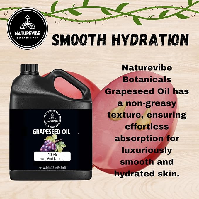 Naturevibe Botanicals Grapeseed Oil 32 Ounces | 100% Pure and Natural | Great for Skin Care and Hair Care