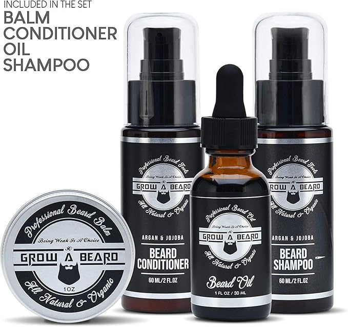 Beard Straightener Grooming Kit for Men, Beard Growth Kit, Beard Wash, Brush & Comb, Unscented Growth Oil, All Natural Chanel Balm, Conditioner, Razor & Scissors, Great Gift Idea for Men's