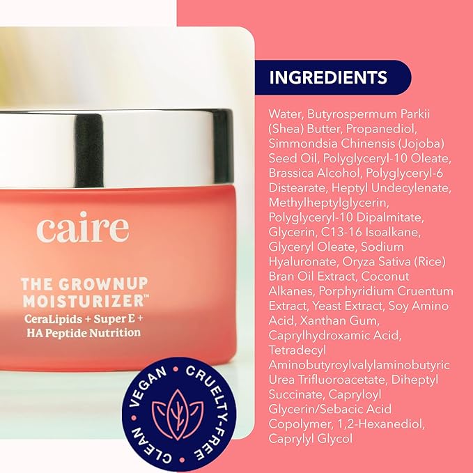 Caire The Grownup Pro-Aging Moisturizer Advanced Hyaluronic Acid Peptide Natural Ceramide Lipid Replenishing moisturizer. Wrinkle Fighting, Collagen Generation (50 ml)