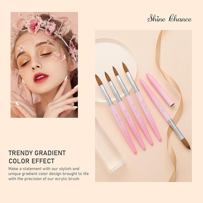 Acrylic Nail Brush Size 08, 100% Pure Kolinsky Nail Brush for Acrylic Application, Professional Nail Extension Manicure Tool Nail Drawing Pen for DIY Home Salon(Pink)