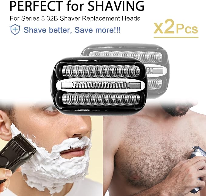 2Pack 32B Series 3 Electric Shaver Replacement Heads for S3 Foil & Cutter Razor Heads 3040s 3010s 3000s 3080s 380s-4, 390cc...(32B(Pack of 2))