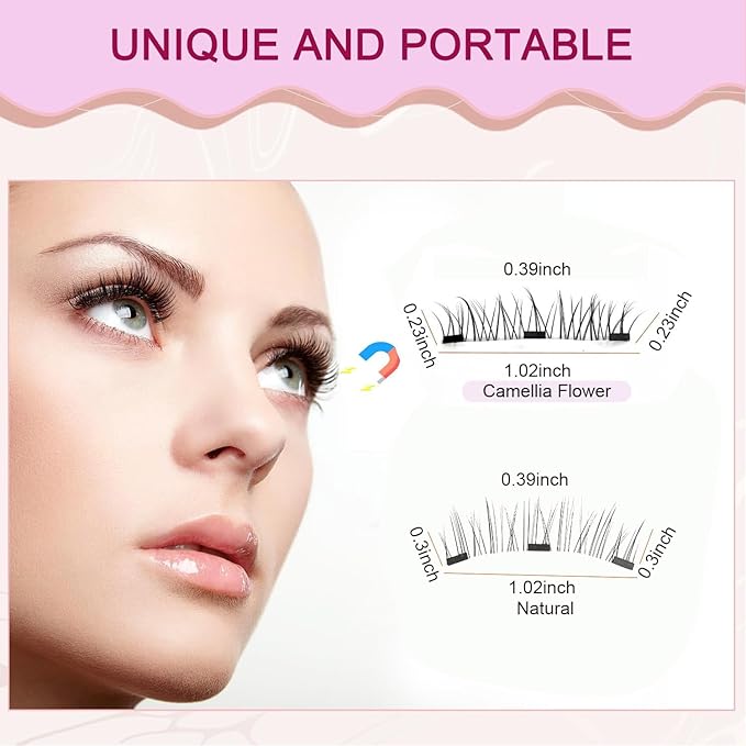 Magnetic Eyelashes with Applicator,2025 New Reusable Magnetic Eyelashes Natural Look No Glue or Liner Needed,Upgraded Soft Lashes for Daily Use(Camellia+Natural)