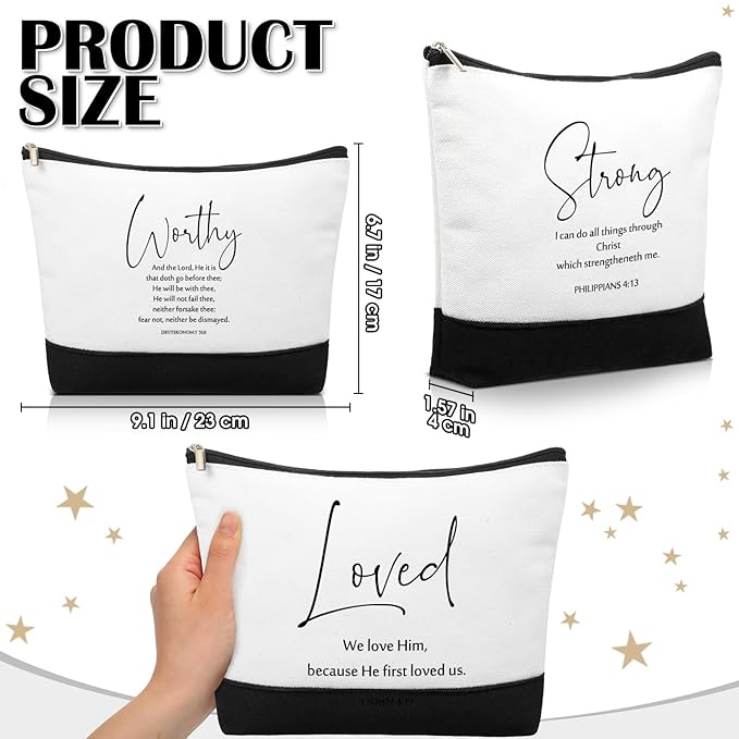 20 Pcs Christian Gifts for Women Religious Makeup Bags Cosmetic Inspirational Bible Verse Pencil Pouch with Zipper Mothers Day Thank You Church Gift Mom Travel Employee(White&black,Bible Words)