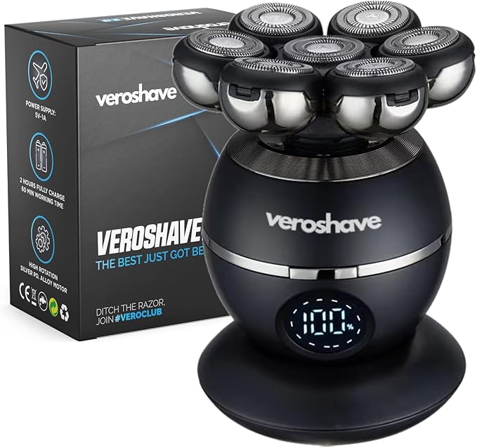 7-Blade Bald Head Shaver for Men - Cordless Hair Shaver for Men Bald, Rechargeable Head Trimmer for Men Bald Head, Mess-Free & Full-Shave Travel-Friendly Grooming Kit with Curved Blades