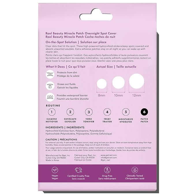 Rael Pimple Patches - Miracle Overnight Spot Cover, Thicker & Extra Adhesion, Hydrocolloid Acne Treatment for Face, Zits & Blemishes, Korean Skin Care, Vegan & Cruelty-Free, 3 Sizes (52 Count)