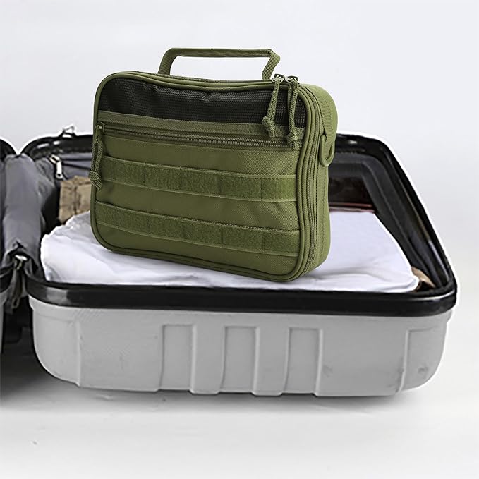 SMONT Mens Toiletry Travel Bag With Double Side full Open Design Travel Toiletry Organizer Dopp Kit Shaving Hygiene Bag Bathroom Hanging Toiletry Bag for Short Trips Tactical Toiletry Bag Army Green