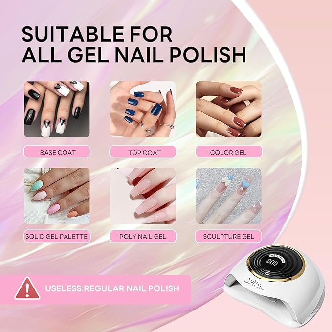 UV Light for Gel Nails, 248W Professional UV LED Nail Dryer with 63 Beads, Fast Curing Gel Polish Lamp Auto Sensor 4 Timer Setting, Nail Art Drying Tools for Home Salon Manicure