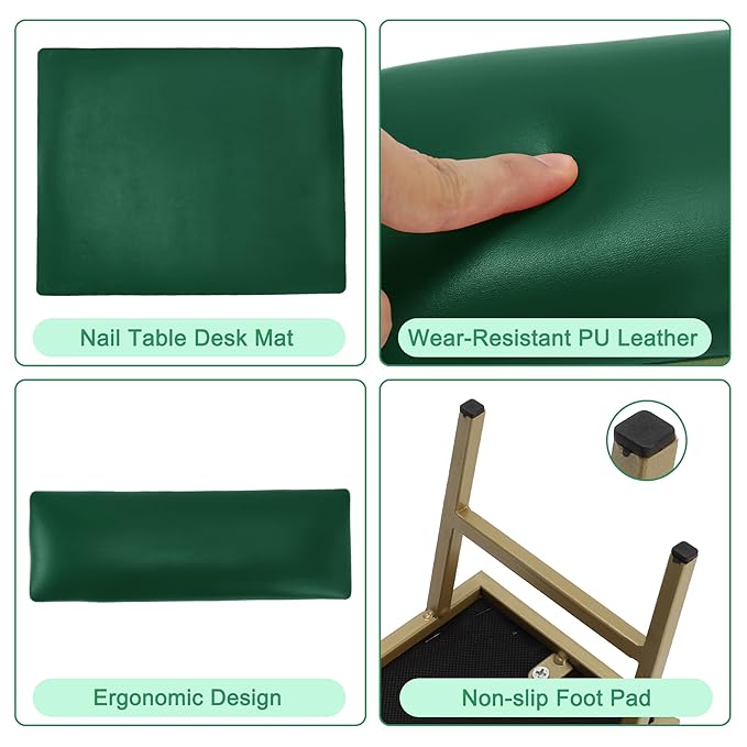 VOCOSTE 1 Set Arm Rest for Nails Tech, Non-Slip Nail Arm Rest, Manicure Hand Rest with Nail Table Mat, Hand Rest for Nails Tech, Nail Hand Rest, Green