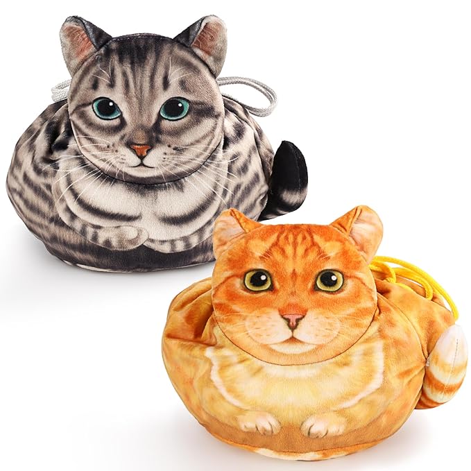 Openhaha Drawstring Travel Organizer, Cosmetic Pouch - Cat Gift for Women, Lay Flat Makeup Bag Gifts for Cat Lovers (2-Pack)